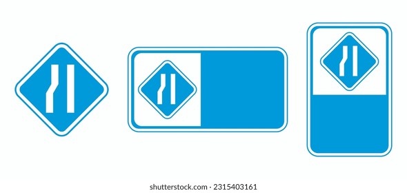 vector of road narrowing traffic signs and their templates