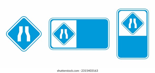 vector of road narrowing traffic signs and their templates