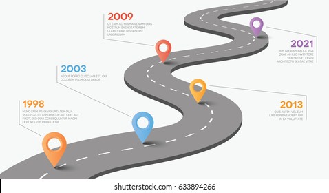 Vector road with pointers. Timeline concept.