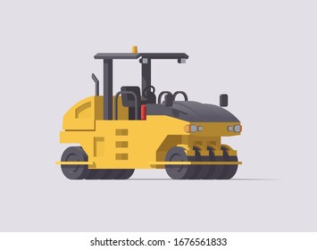 Vector road roller. Isolated pneumatic asphalt compactor. Illustration. Collection