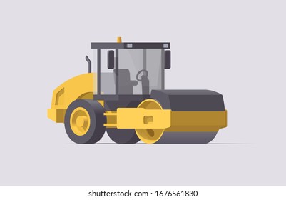 Vector road roller. Isolated vibratory asphalt & soil compactor. Illustration. Collection