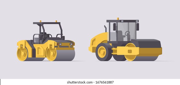 Vector road roller set. Isolated vibratory asphalt & soil compactors. Illustration. Collection