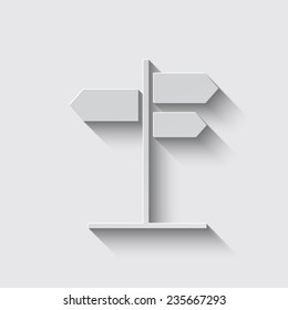 Vector road sign with different directions icon with shadow on a grey background