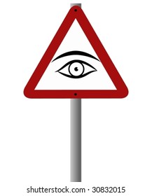 Vector of road sign with picture of eye - warning one to pay attention and look where one is going.