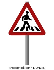 Vector road sign warning of a pedestrian crossing ahead.