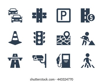 Vector road traffic related icon set