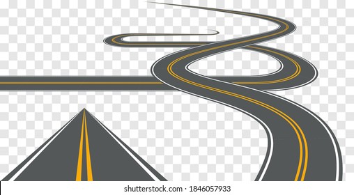 Vector road way winding journey highway illustration. Asphalt street path isolated road