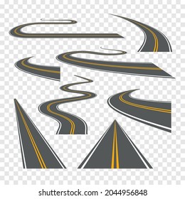 Vector road way winding journey highway illustration. Asphalt street path isolated road