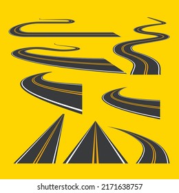 Vector road way winding journey highway illustration. Asphalt street path isolated road