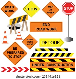 Iconos de construcción de obras de vectores en carretera	