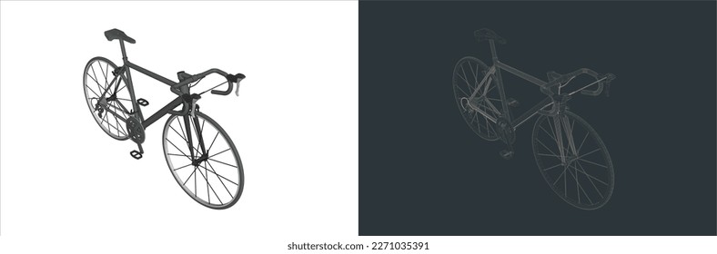 Vector Roadbike - Bicycle Technical Illustration line art  on the blueprint