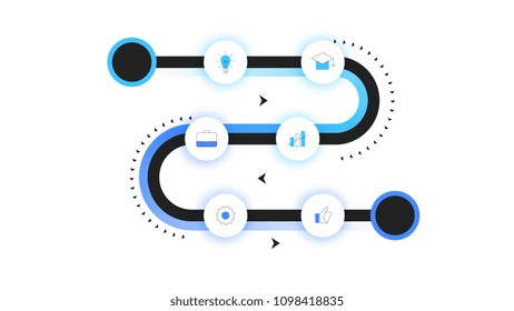Vector Roadmap, Modern Infographic Timeline With Neon Backlight. Template For Business Presentation, Annual Reports, Layouts.