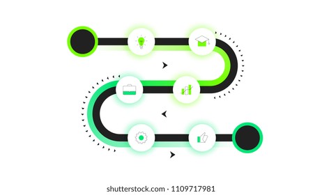 Vector Roadmap, Modern Infographic Timeline With Neon Backlight. Template For Business Presentation, Annual Reports, Layouts.