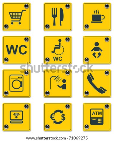 Vector roadside services signs icon set. Part 1