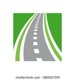 Logo-Kombination für Vektorstraßen. Kurvige Straße und Autobahnsymbol.