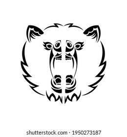 Vector Roaring Bear isolated on white background. Furious bear head. Bear silhouette. Tattoo art style.