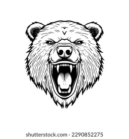 Vector Roaring Bear isolated on white background. Furious bear head. Bear silhouette.