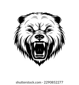 Vector Roaring Bear isolated on white background. Furious bear head. Bear silhouette.