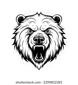 Vector Roaring Bear isolated on white background. Furious bear head. Bear silhouette.