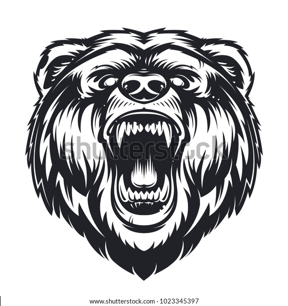 白い背景にベクターゴログマ 怒った熊の頭 熊のシルエット タトゥーアートのスタイル のベクター画像素材 ロイヤリティフリー