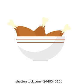 Vector roasted chicken on a frying pan design element for illustration flat icon.