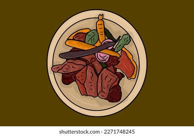 Vector roasted kangaroo illustration cartoon in doodle style