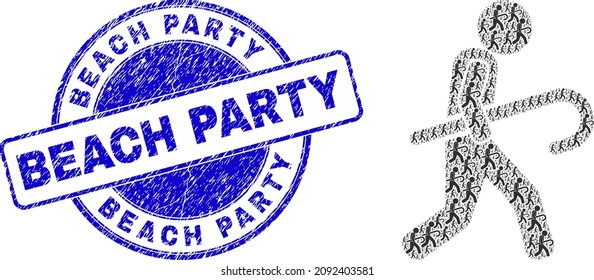 Vector robber icon composition is constructed of random recursive robber elements. Beach Party unclean blue round stamp. Recursive composition for robber icon.