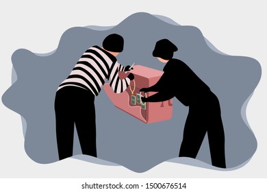 vector of robber take asset in luggage of passenger on an airplane , security conceptual