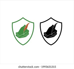 Vector Robin Hood Hat Cartoon Illustration.Branding Identity Corporate unusual Logo isolated on a white background