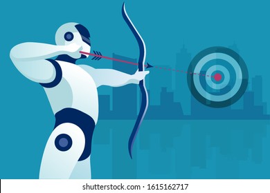 Vector of a robot aiming at the target. Concept of future automation and technology development