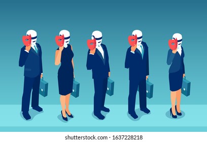 Vector of robot candidates replacing humans hiding behind masks