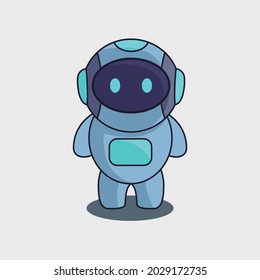 eine Vektorroboter-Zeichentrickgrafik auf Blau