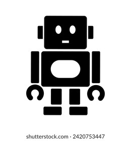 Vector Robot chatbot, in science and business, Technology and engineering concept. Robot icon. Chatbot icon. Cute smiling bot. Outline robot sign in blue circle. 