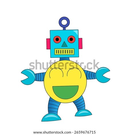 vector robot with emoji body laughing. Icon. Illustration