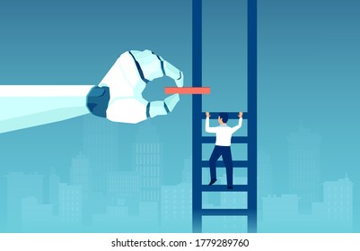 Vector of a robot hand helping climbing up business man