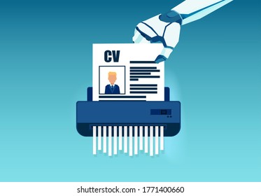 Vector Of A Robot Hand Using Paper Shredder To Destroy Employee Application 