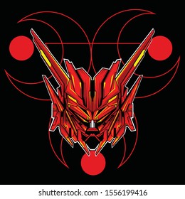 Vector robot head with sacred geometry patterns