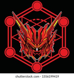 Vector robot head with sacred geometry patterns