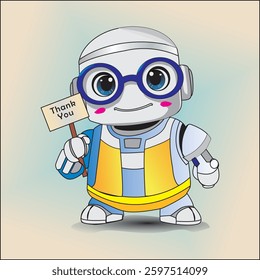 vector of robot holding a sign saying "thank you"