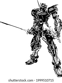 vector de un caballero robot que lleva una espada