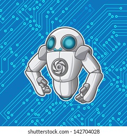 Vector robot with a microchip background. File is layered for editing. See portfolio for simular art.
