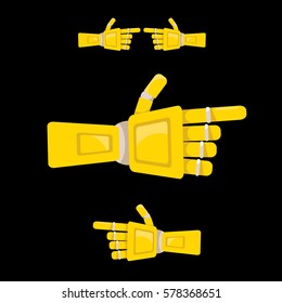 vector robot orange hand isolated on black background. vector robotic arm symbol. technology background design template.