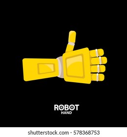 vector robot orange hand isolated on black background. vector robotic arm symbol. technology background design template.