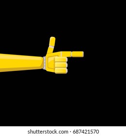 vector robot orange hand isolated on black background. vector robotic arm symbol. technology background design template.
