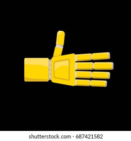 vector robot orange hand isolated on black background. vector robotic arm symbol. technology background design template.