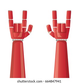 vector robot rock n roll robot red arm or hand isolated on white background. rock n roll modern poster design template