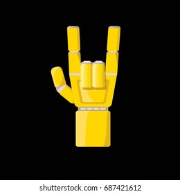 vector robot rock n roll robot orange arm or hand isolated on black background. rock n roll modern poster design template