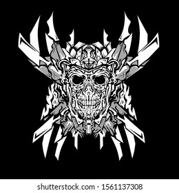 vector robot samurai with black and white