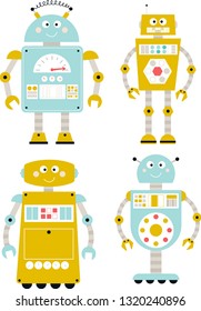 Vector robot set flat geometric character retro