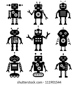 Vector robot silhouettes set